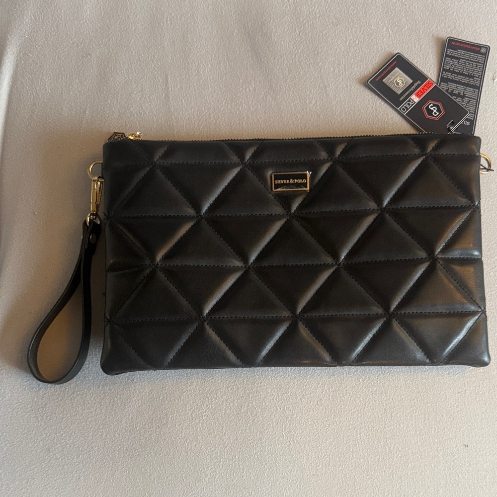 Silver & Polo Black Quilted Clutch/Purse